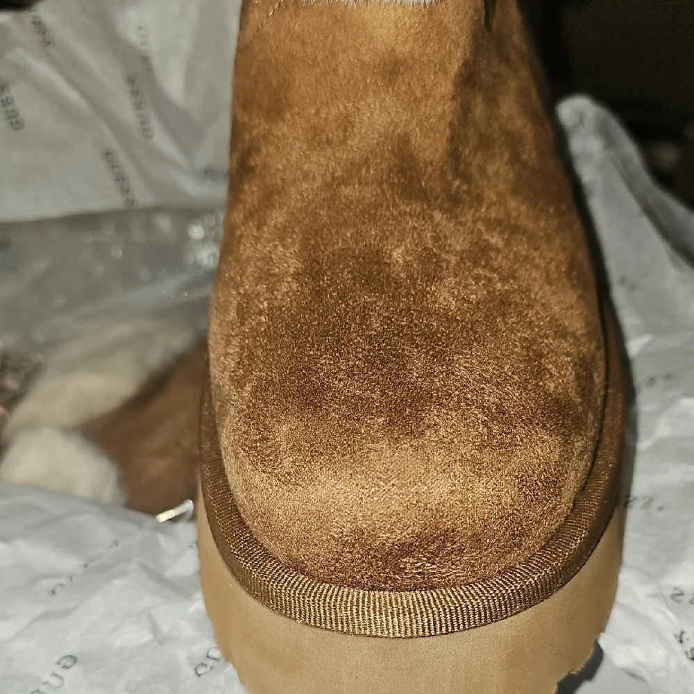 Guess NWT Brown Suede Denla Boots with Fur Trim Size 9